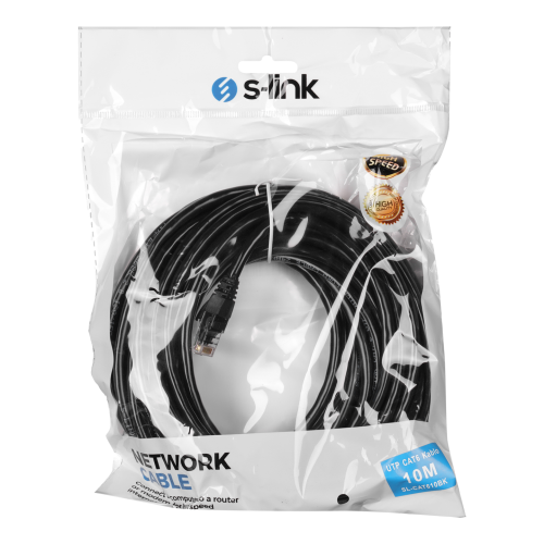 S-LINK SL-CAT610BK, CAT6, Patch, 10Mt, Kablo (Siyah)