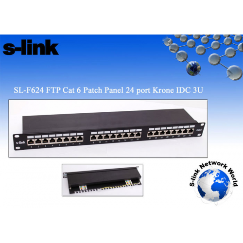 S-LINK SL-F624 Cat6 Patch Panel, 24-Port, UTP, 1U