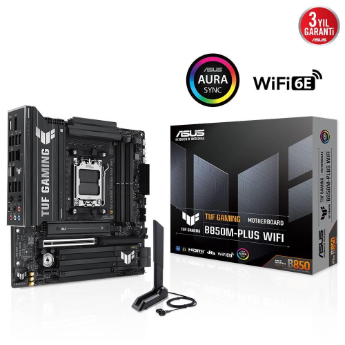 ASUS TUF GAMING B850M-PLUS WIFI, 4xDDR5, 3x M.2, HDMI, DP, Type-C, Wi-Fi 6E, Bluetooth v5.3, AM5 Soket GAMING Anakart