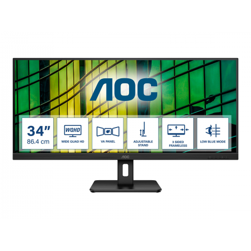 AOC U34E2M/BK 34&quot; 4ms, 100hz, 2K Wide Quad HD, 2xHDMI, DP, 3,5mm Kulaklık, VA Panel Monitör