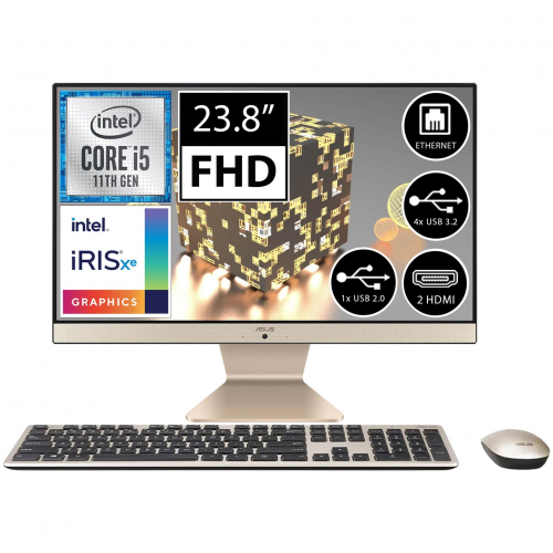 ASUS V241EAK-BA041M, i5-1135G7, 23,8&quot; FHD Ekran, 8Gb DDR4 Ram, 256Gb SSD, Paylaşımlı Ekran Kartı, Free Dos, All In One PC (Black-Gold)