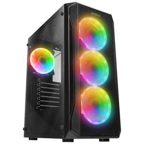 EVEREST X-RACER, Mesh, 600W (Peak),4x12cm RGB Fan, Temperli Cam Yan Panel, ATX, GAMING KASA