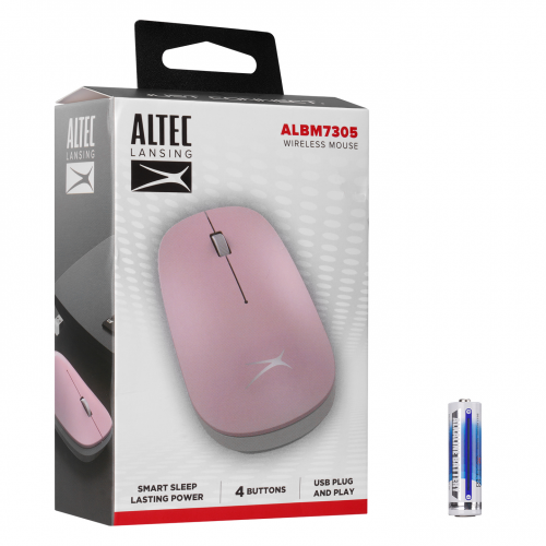 Altec Lansing ALBM7305, Pembe, 2.4GHz, USB, 1600DPI, Kablosuz Optik Mouse