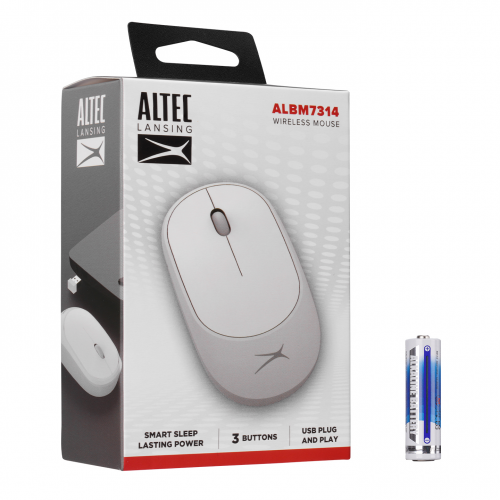 Altec Lansing ALBM7314, Beyaz, 2.4GHz USB,  1200DPI, Kablosuz Optik Mouse