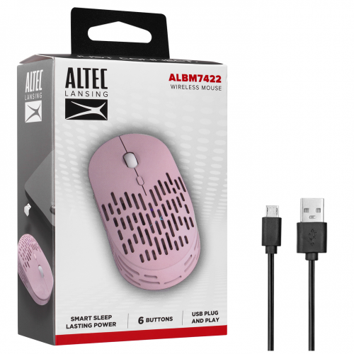 Altec Lansing ALBM7422, Pembe, 2.4GHz, Şarj Edilebilir, 1600DPI, Kablosuz Optik Mouse