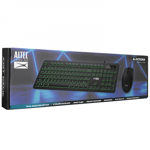 Altec Lansing ALGC8264, Siyah, 3 Renkli, USB Kablolu, Multimedya Fonksiyonlu, Gaming Klavye+Mouse Set