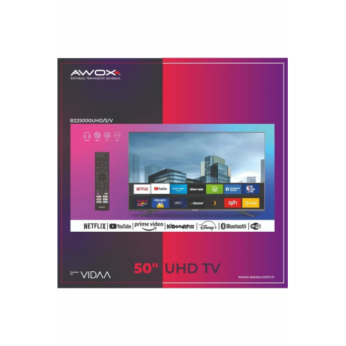 AWOX B225000UHD/S/V , 50&quot; 126cm, 4K Ultra HD, Dahili Wi-Fi, Dahili Uydu Alıcılı, Smart Led Televizyon