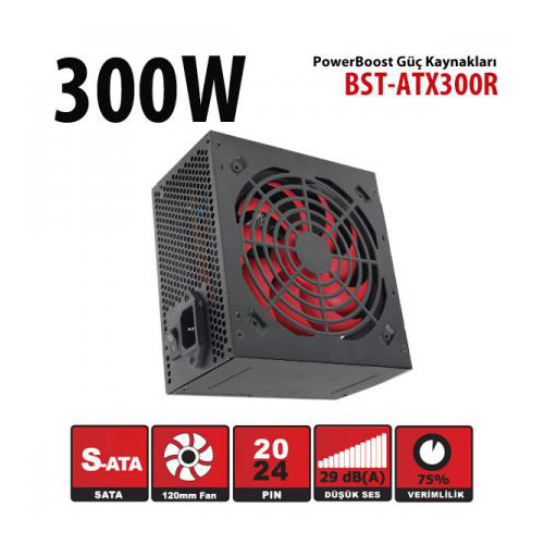 BOOST BST-ATX300R 300W, Sata, 12cm Fan, BOX PSU