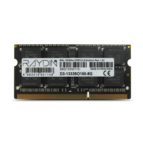 RAYDIN D3-1333SO150-8G 8GB, DDR3, 1333Mhz, 1,5V, CL9, Notebook SODIMM RAM