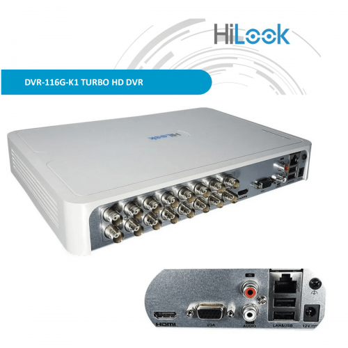 HILOOK DVR-116G-K1, 16Kanal, 2Mpix, H265, 1 HDD Desteği, 5in1 DVR Cihazı