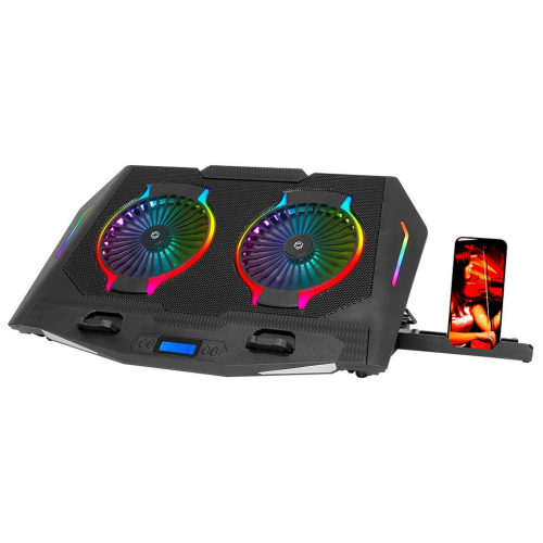 FRISBY FNC-5250ST 2 adet x 14cm Fan, RGB Aydınlatma, 10&quot;-17&quot; Gaming Notebook Soğutucu, 5 Kademeli Stand, İşlevsel Telefon Tutucu (Siyah)