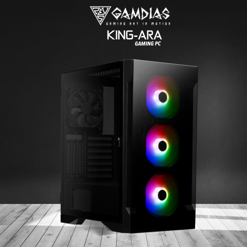 GAMDIAS KING-ARA, AMD Ryzen PRO 7 4750G, 16Gb DDR4, 512Gb NVMe SSD, 6Gb GDDR6 GTX1660S Ekran Kartı, 600W Kasa, Free Dos GAMING PC