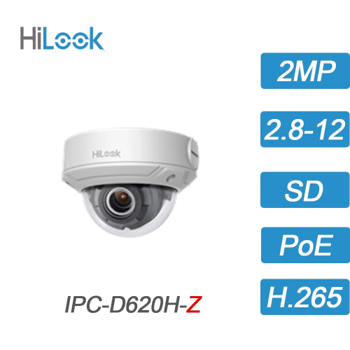 HILOOK IPC-D620H-Z, 2Mpix, 2,8-12mm Motorize Lens, H265+,30Mt Gece Görüşü, PoE, IP67, IK10, Dome, IP Kamera