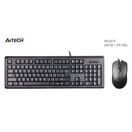 A4 TECH KR-9276, Siyah, USB Kablolu, Türkçe Q, Multimedya, Klavye Mouse Set