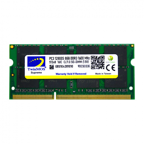 TwinMOS MDD38GB1600N, 8GB, DDR3, 1600MHz, 1.5V Notebook Ram