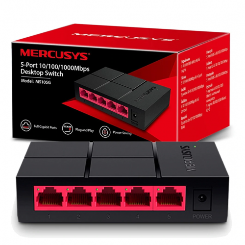 MERCUSYS MS105G, 5 Port, GigaBit, Yönetilemez, Masaüstü Switch