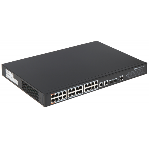 DAHUA PFS4226-24ET-360-V3, 24 Port, MegaBit, 24 Port PoE, 360W, +2 Port Combo SFP, +2 Port GigaBit Uplink, Yönetilebilir, Rack Mount Switch