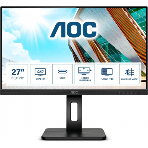 AOC Q27P2CA 27&quot; 4ms, 75Hz, 2K Quad HD, IPS Panel, 2xHDMI, DP, USB-C, 2X2W Hoparlör, Pivot Monitör