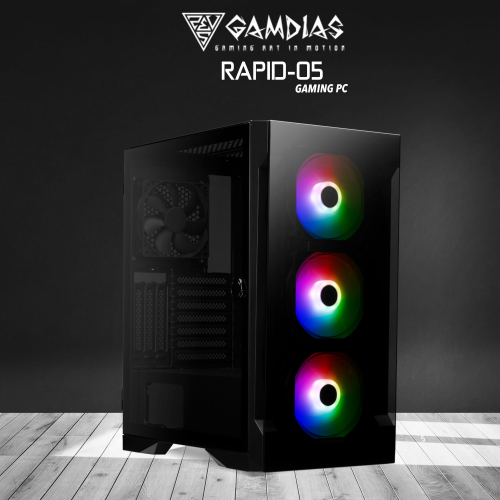 GAMDIAS RAPID-05, RYZEN 5 5600, 16Gb Ram, 500Gb NVMe SSD, 4Gb GDDR5 RX550 Ekran Kartı, 550W Kasa, Free Dos GAMING PC
