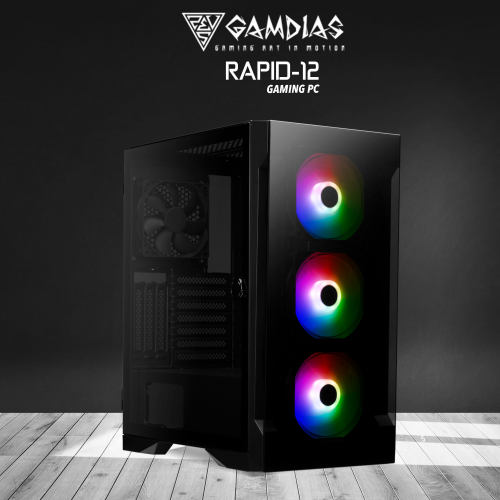 GAMDIAS RAPID-12, RYZEN 7 3800XT, 16Gb Ram, 500Gb NVMe SSD, 8Gb GDDR6 RTX4060 Ekran Kartı, 600W Kasa, Free Dos GAMING PC