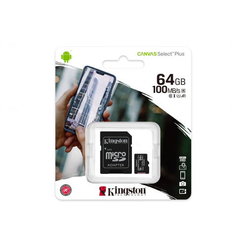 KINGSTON SDCS2/64GB, CANVAS, CL10, 100Mb/s, MicroSD Kart Bellek (SD Adaptörlü)