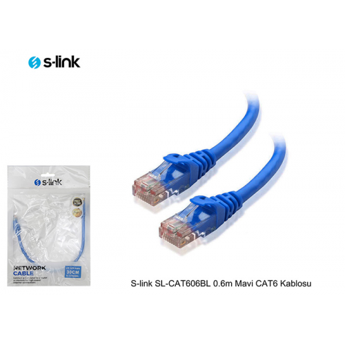 S-Link SL-CAT606 CAT6 Patch 60CM Kablo (Mavi)