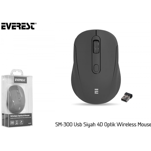 EVEREST SM-300, USB Nano 2,4G Kablosuz, 1600dpi, Optik, 4 Tuşlu, Siyah Mouse