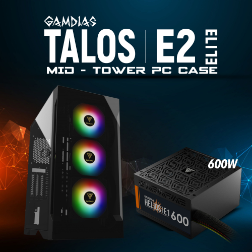 GAMDIAS TALOS E2 Elite, 600W, Tempered Glass, ARGB, ATX GAMING KASA