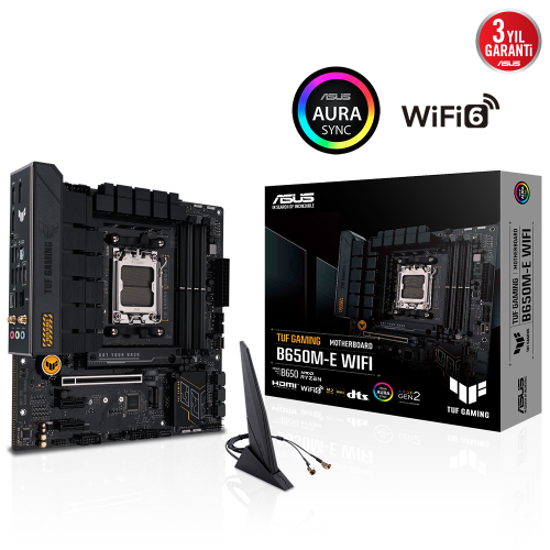 ASUS TUF GAMING B650M-E WIFI, 4xDDR5, 2x M.2, HDMI, DP, Type-C, Wi-Fi 6, Bluetooth v5.2, AMD Ryzen 7000 Serisi, AM5 Soket Anakart