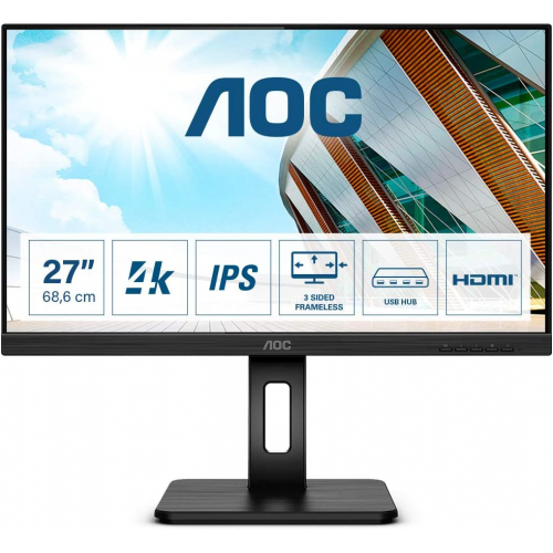AOC U27P2CA 27&quot; 4ms, 60Hz, 4K Ultra HD,  2xHDMI, DP, USB-C, 3,5mm Kulaklık, Pivot, IPS Panel Monitör