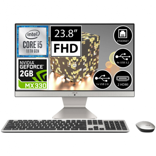 ASUS V241EAK-BA028M, i5-1135G7, 23,8&quot; FHD Ekran, 8Gb DDR4 Ram, 512Gb SSD, 2Gb MX330 Ekran Kartı, Free Dos, All In One PC (Black-Silver)