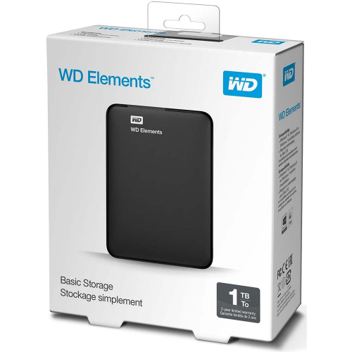 WD WDBUZG0010BBK-WESN, Elements, 1TB, 2.5&quot;, USB3.0, Taşınabilir, Harici HDD, Siyah